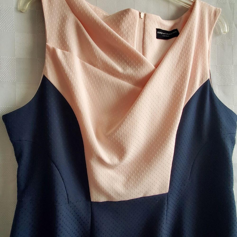 Cowl Neck Pencil Dress Textured Fabric Colourblock Navy Blue & Blush Pink Plus